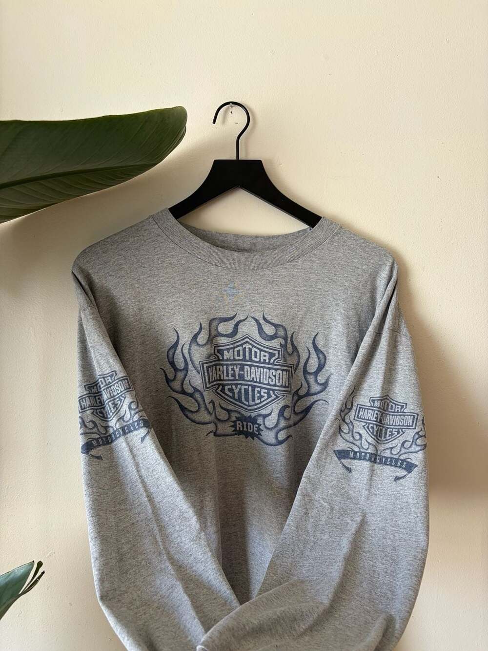 Harley Davidson Long Sleeve Flame Shirt Grey Used Good